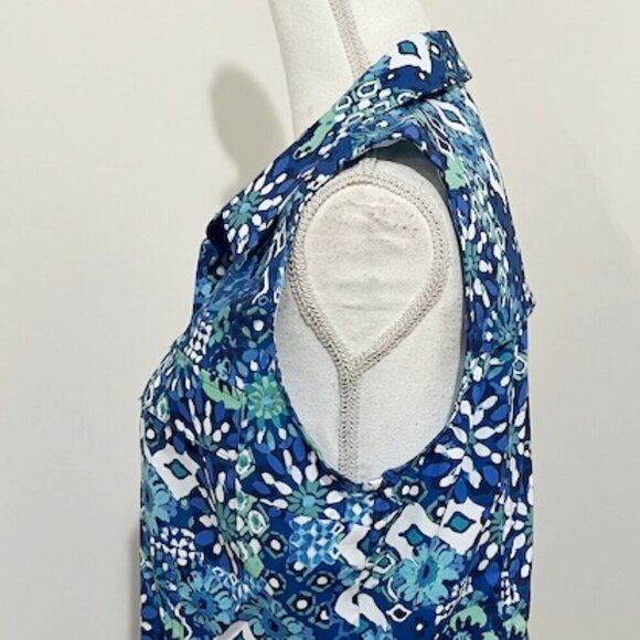 Reel Legends Mariner Blue & White Sleeveless Button Up Top Women's Size M - Picture 3 of 5